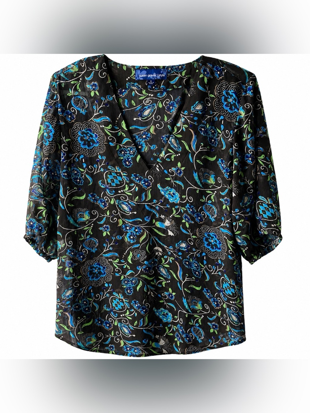 Susan Graver Style V Neck Floral Top Size S EUC - Picture 4 of 6